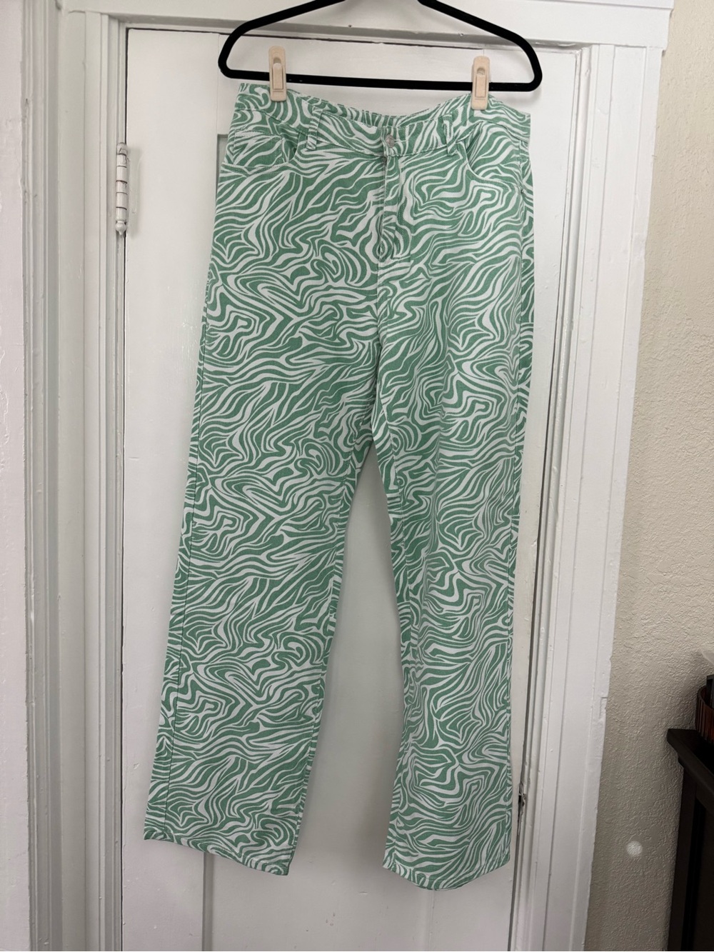 SHEIN Green and White Swirl Wide Leg Pants